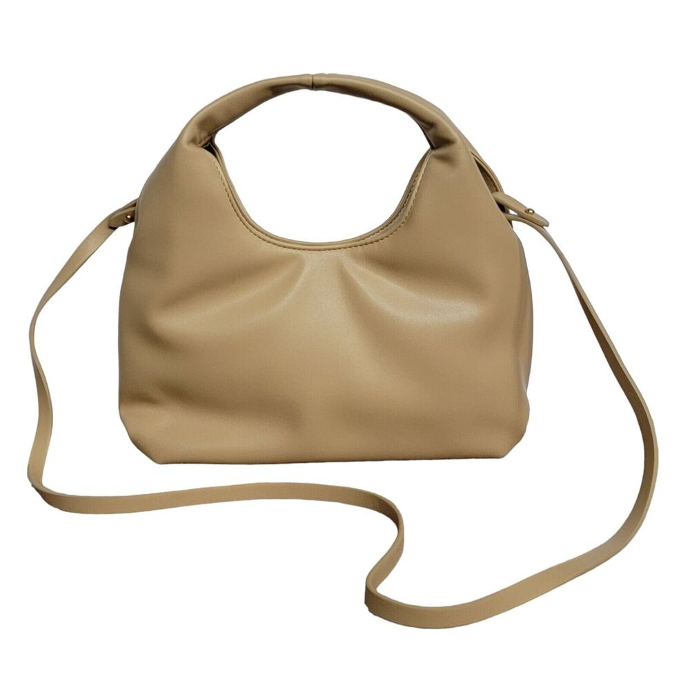 A New‎ Day Soft Trapezoid Shoulder Bag Beige Faux Leather Hobo Crossbody Purse